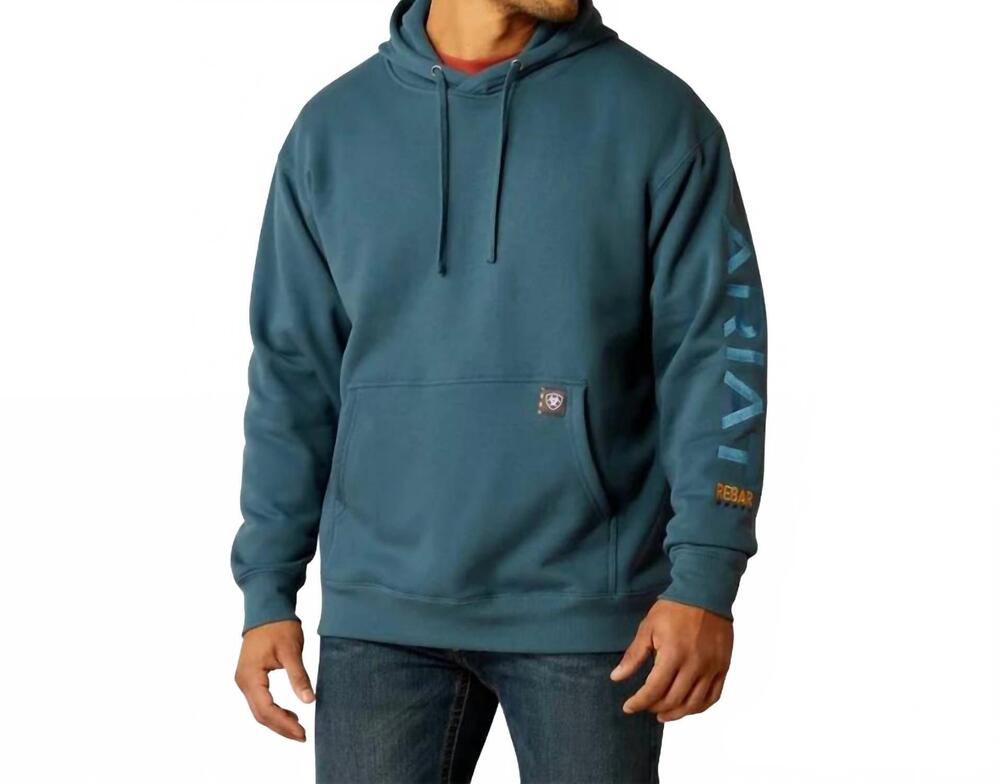 NEW ARIAT rebar workman graphic hoodie in stargazer blue